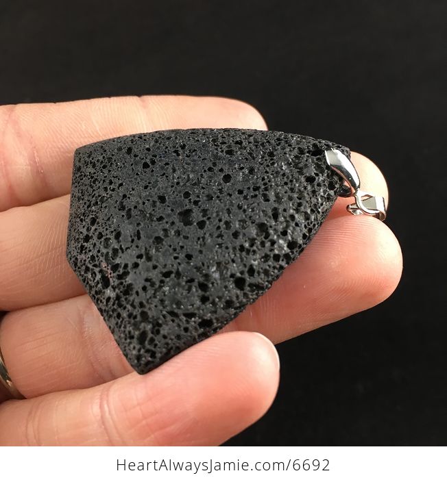 Triangle Shaped Black Vesuvianite Lava Rock Stone Jewelry Pendant - #l9D9uOvnEwU-3