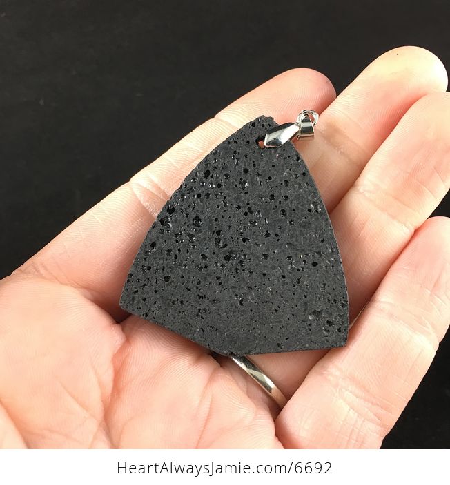Triangle Shaped Black Vesuvianite Lava Rock Stone Jewelry Pendant - #l9D9uOvnEwU-6