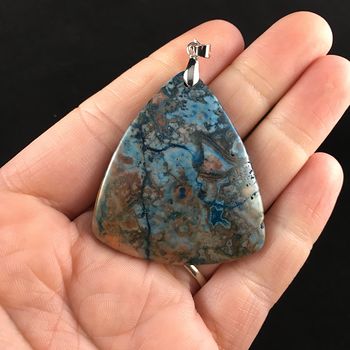Triangle Shaped Blue and Orange Crazy Lace Agate Stone Jewelry Pendant #IdZdBVnxQ4w