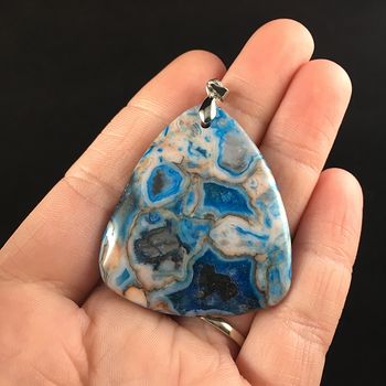 Triangle Shaped Blue Crazy Lace Agate Stone Jewelry Pendant #fMijaATPrFg