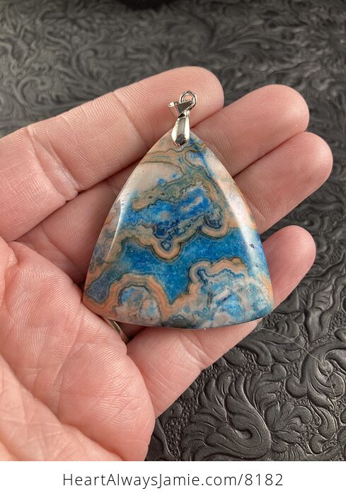 Triangle Shaped Blue Crazy Lace Agate Stone Jewelry Pendant - #ORt1bx5R8UE-4