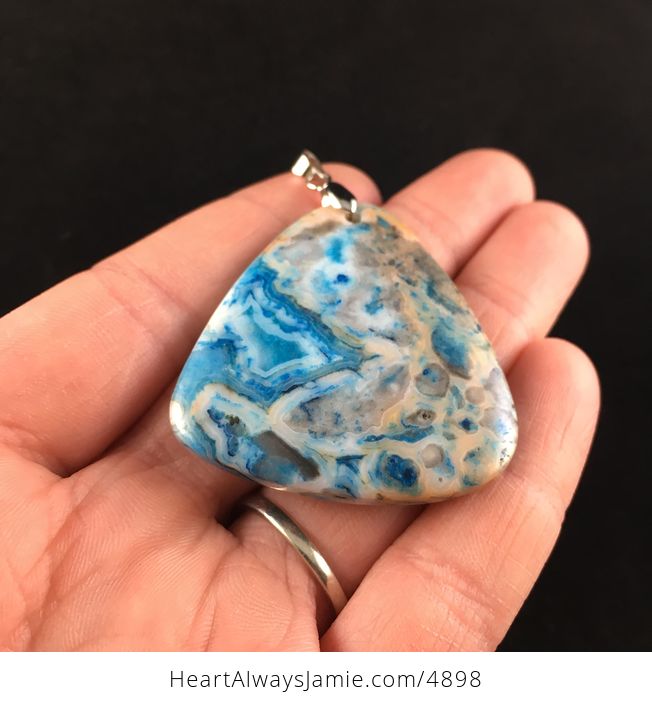Triangle Shaped Blue Crazy Lace Agate Stone Jewelry Pendant - #ZG7E9BCLbnc-2