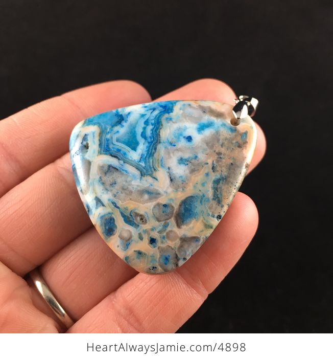 Triangle Shaped Blue Crazy Lace Agate Stone Jewelry Pendant - #ZG7E9BCLbnc-4