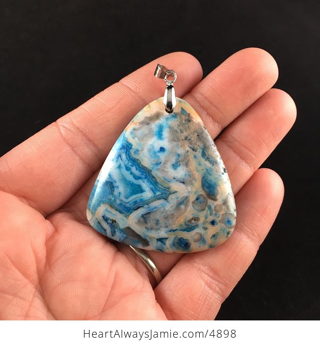 Triangle Shaped Blue Crazy Lace Agate Stone Jewelry Pendant - #ZG7E9BCLbnc-1