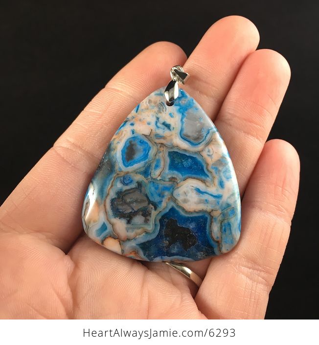 Triangle Shaped Blue Crazy Lace Agate Stone Jewelry Pendant - #fMijaATPrFg-1
