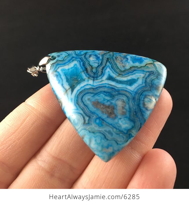 Triangle Shaped Blue Druzy Crazy Lace Agate Stone Jewelry Pendant - #I1omqcRtCiU-9