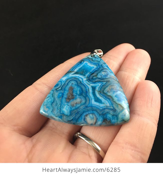 Triangle Shaped Blue Druzy Crazy Lace Agate Stone Jewelry Pendant - #I1omqcRtCiU-7