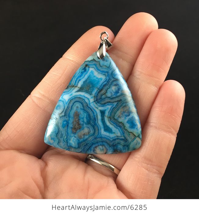 Triangle Shaped Blue Druzy Crazy Lace Agate Stone Jewelry Pendant - #I1omqcRtCiU-6