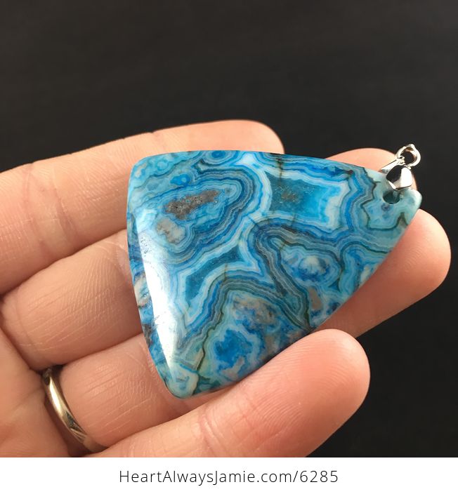 Triangle Shaped Blue Druzy Crazy Lace Agate Stone Jewelry Pendant - #I1omqcRtCiU-8