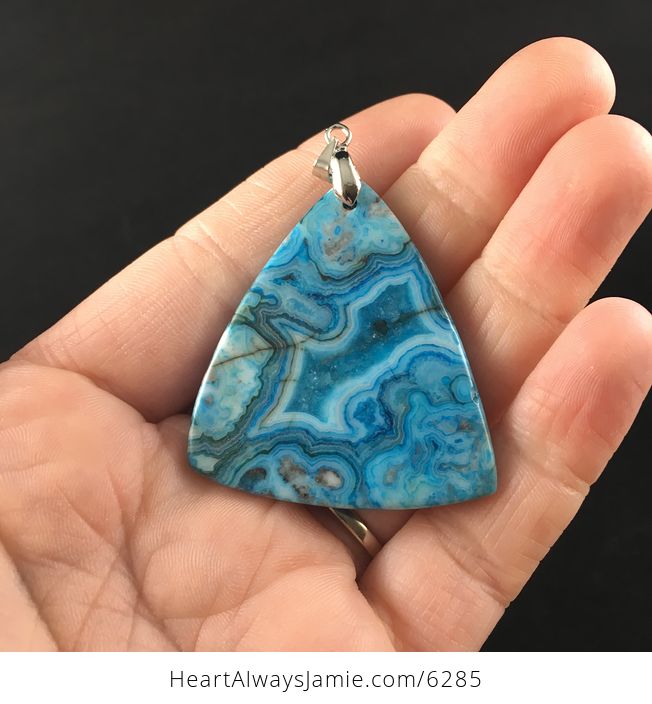 Triangle Shaped Blue Druzy Crazy Lace Agate Stone Jewelry Pendant - #I1omqcRtCiU-11