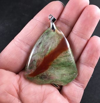 Triangle Shaped Brown and Green Druzy Stone Pendant #dlrabp67dM0