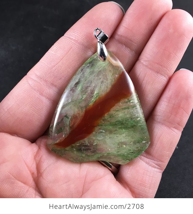 Triangle Shaped Brown and Green Druzy Stone Pendant - #dlrabp67dM0-1