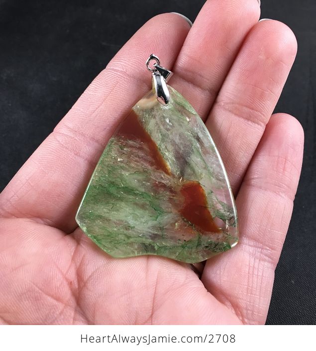 Triangle Shaped Brown and Green Druzy Stone Pendant Necklace - #dlrabp67dM0-2