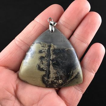 Triangle Shaped Chinese Painting Picture Jasper Stone Jewelry Pendant #3Mh1n2F4xko