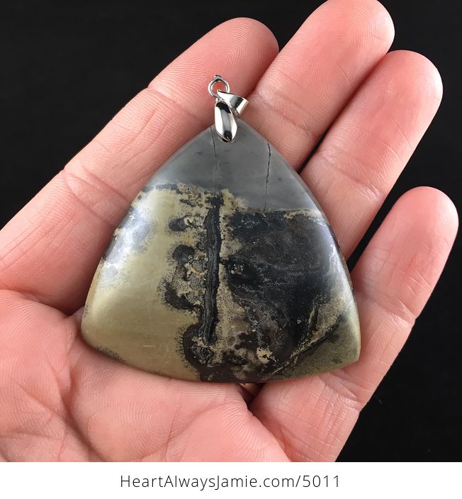 Triangle Shaped Chinese Painting Picture Jasper Stone Jewelry Pendant - #3Mh1n2F4xko-1