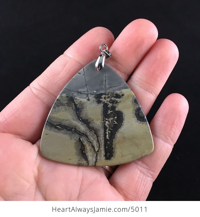 Triangle Shaped Chinese Painting Picture Jasper Stone Jewelry Pendant - #3Mh1n2F4xko-5