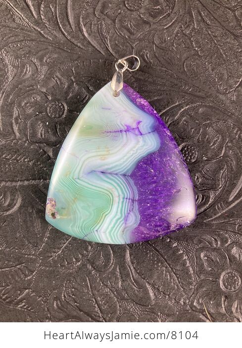 Triangle Shaped Green and Purple Drusy Agate Stone Jewelry Pendant - #tH3bOwNn9LU-1