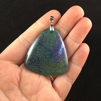 Triangle Shaped Green Blue and Purple Dragon Veins Agate Stone Jewelry Pendant #zZ3UmOdC98Y