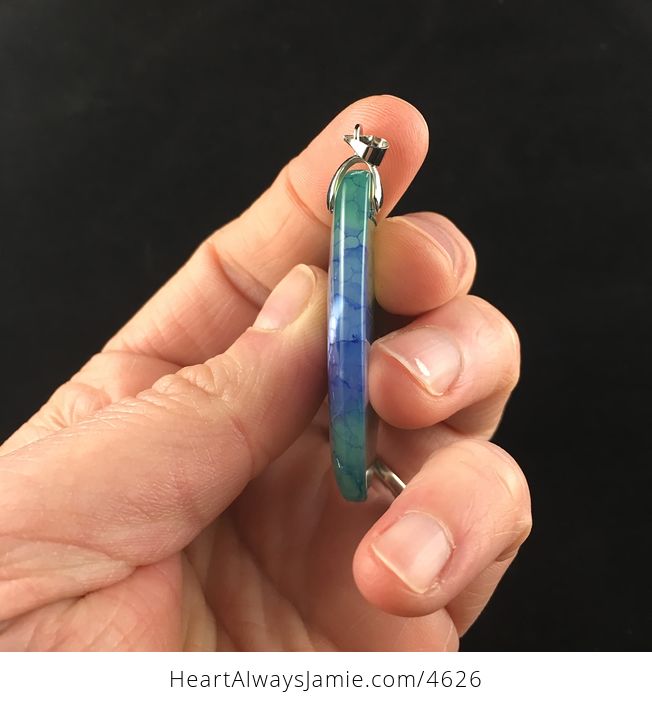 Triangle Shaped Green Blue and Purple Dragon Veins Agate Stone Jewelry Pendant - #zZ3UmOdC98Y-4