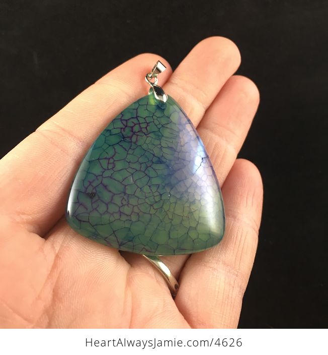 Triangle Shaped Green Blue and Purple Dragon Veins Agate Stone Jewelry Pendant - #zZ3UmOdC98Y-2