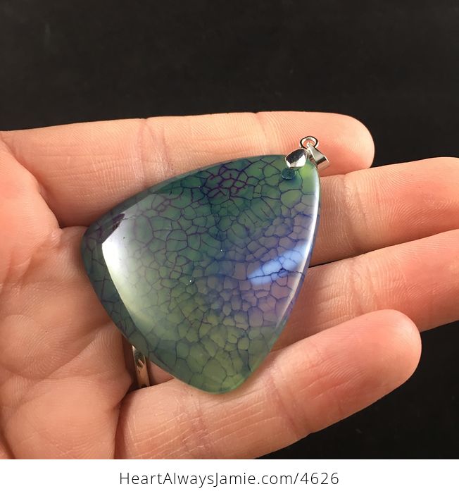 Triangle Shaped Green Blue and Purple Dragon Veins Agate Stone Jewelry Pendant - #zZ3UmOdC98Y-3