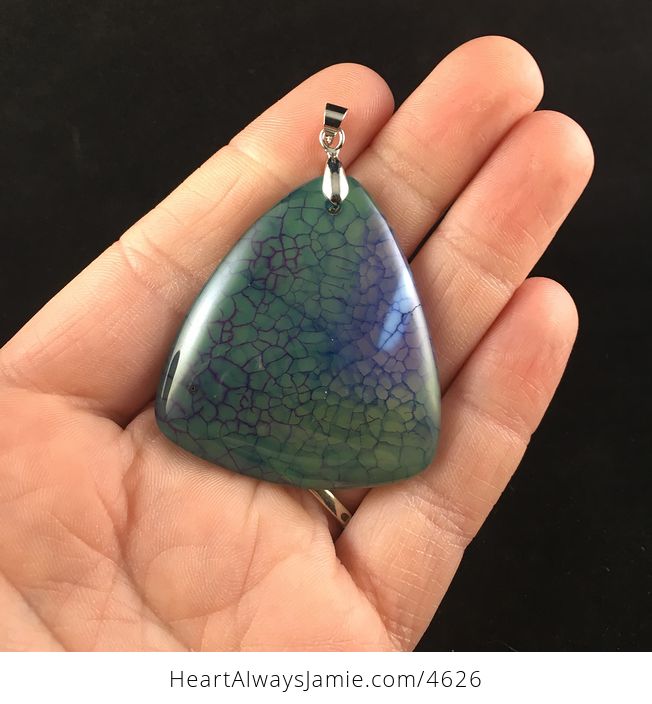 Triangle Shaped Green Blue and Purple Dragon Veins Agate Stone Jewelry Pendant - #zZ3UmOdC98Y-1