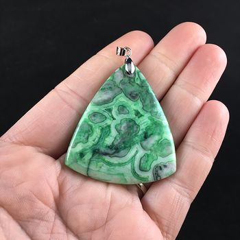 Triangle Shaped Green Crazy Lace Agate Stone Jewelry Pendant #BbtHfeurSDY