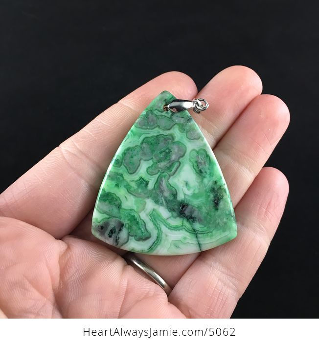Triangle Shaped Green Crazy Lace Agate Stone Jewelry Pendant - #BbtHfeurSDY-6
