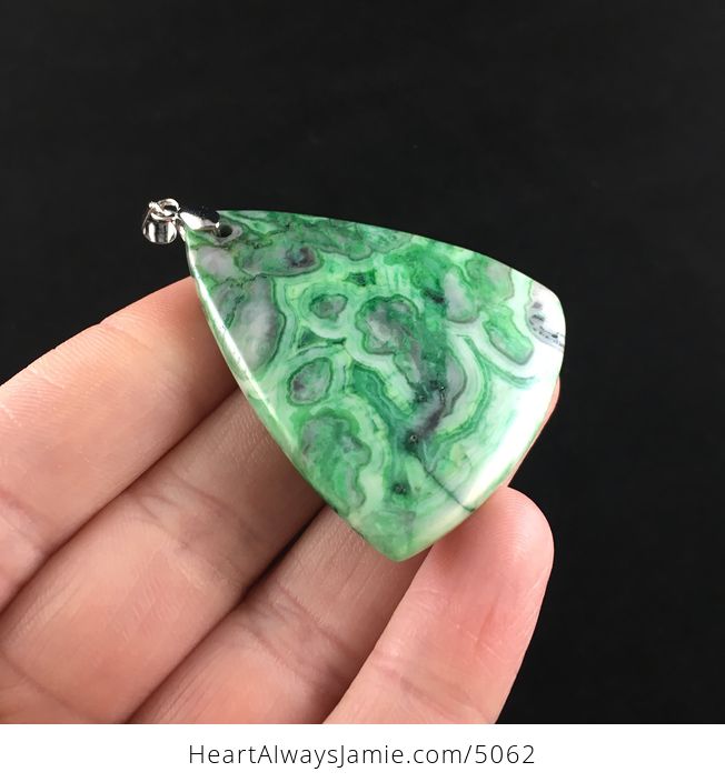 Triangle Shaped Green Crazy Lace Agate Stone Jewelry Pendant - #BbtHfeurSDY-4
