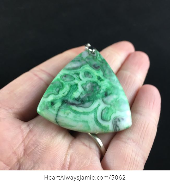 Triangle Shaped Green Crazy Lace Agate Stone Jewelry Pendant - #BbtHfeurSDY-2