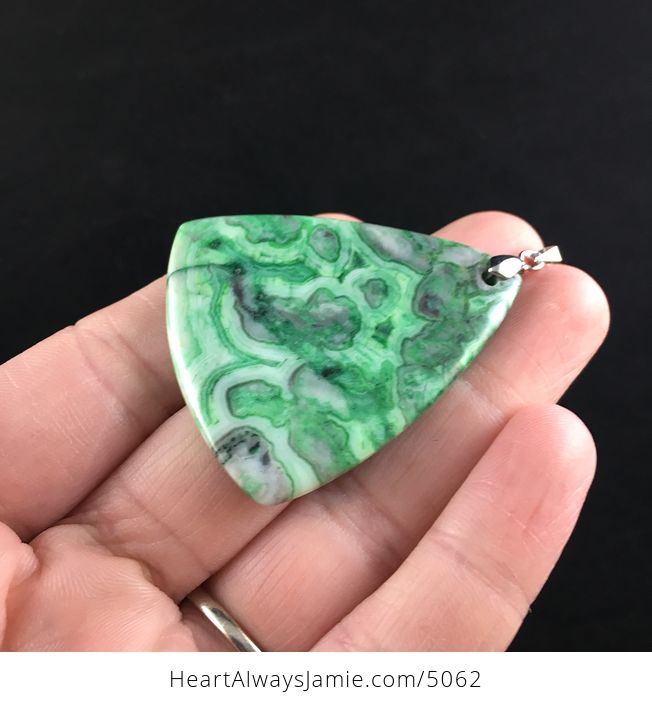 Triangle Shaped Green Crazy Lace Agate Stone Jewelry Pendant - #BbtHfeurSDY-3