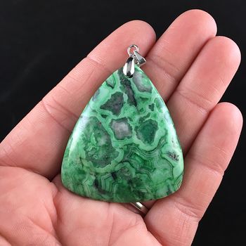 Triangle Shaped Green Crazy Lace Agate Stone Pendant Jewelry #a5pKjxyrG2E
