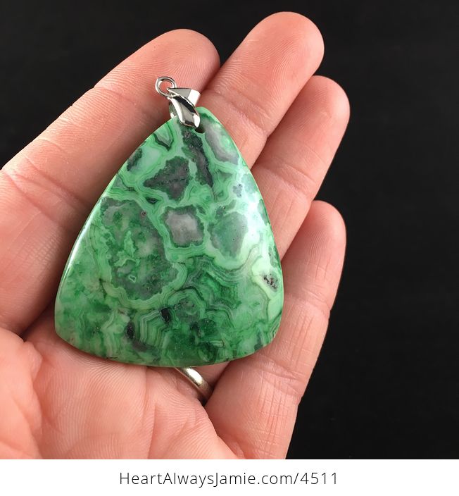 Triangle Shaped Green Crazy Lace Agate Stone Pendant Jewelry - #a5pKjxyrG2E-3