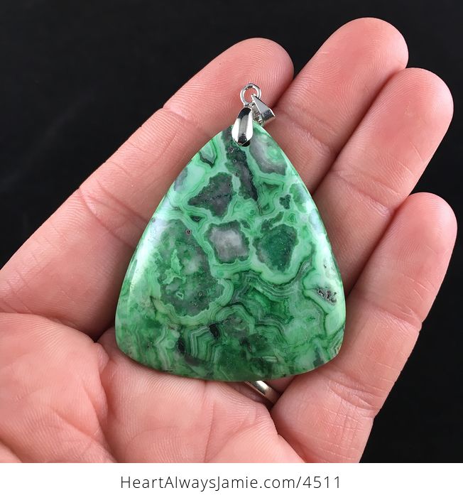 Triangle Shaped Green Crazy Lace Agate Stone Pendant Jewelry - #a5pKjxyrG2E-1