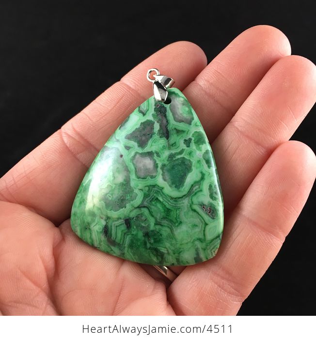 Triangle Shaped Green Crazy Lace Agate Stone Pendant Jewelry - #a5pKjxyrG2E-4