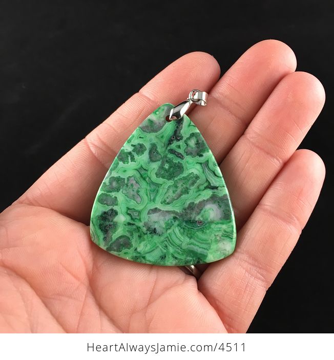 Triangle Shaped Green Crazy Lace Agate Stone Pendant Jewelry - #a5pKjxyrG2E-6