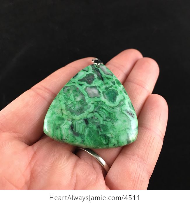 Triangle Shaped Green Crazy Lace Agate Stone Pendant Jewelry - #a5pKjxyrG2E-2