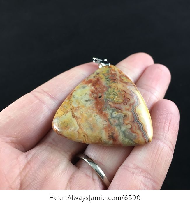 Triangle Shaped Orange Crazy Lace Agate Stone Jewelry Pendant - #gLUJmwS2orw-2