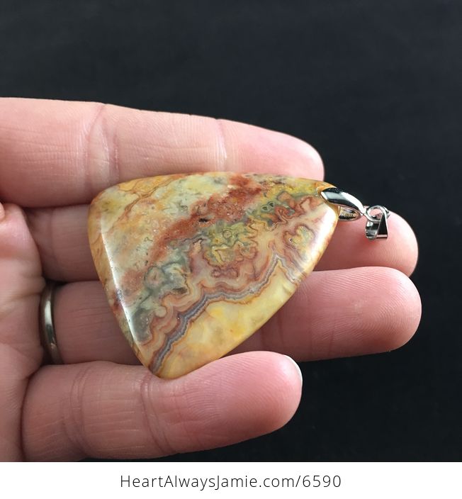 Triangle Shaped Orange Crazy Lace Agate Stone Jewelry Pendant - #gLUJmwS2orw-3