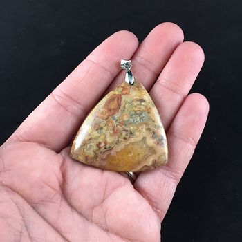 Triangle Shaped Orange Crazy Lace Mexican Agate Stone Jewelry Pendant #my2m1vjakak