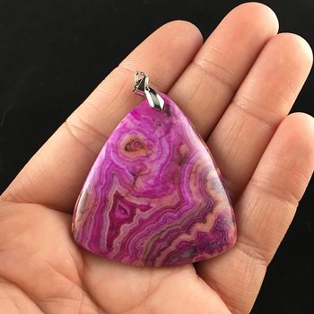 Triangle Shaped Pink and Orange Mexican Crazy Lace Agate Stone Jewelry Pendant #hwMKmMjiPcU