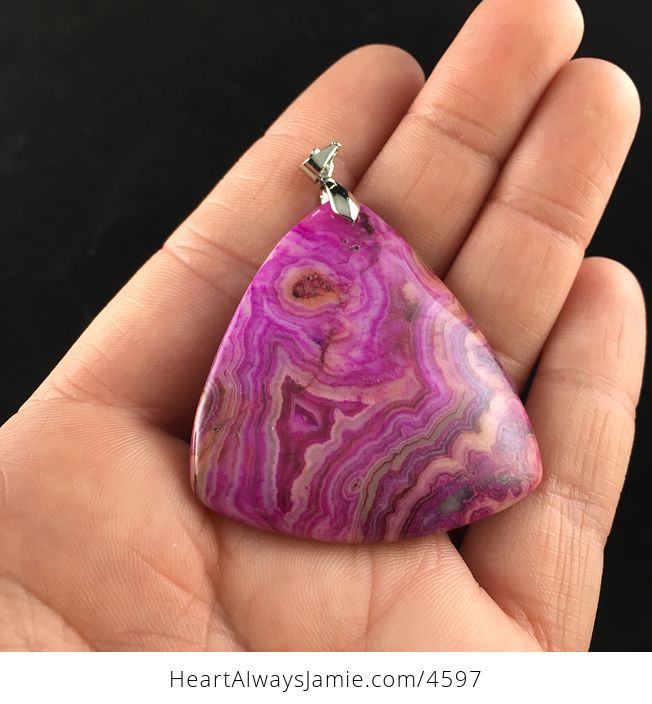 Triangle Shaped Pink and Orange Mexican Crazy Lace Agate Stone Jewelry Pendant - #hwMKmMjiPcU-2