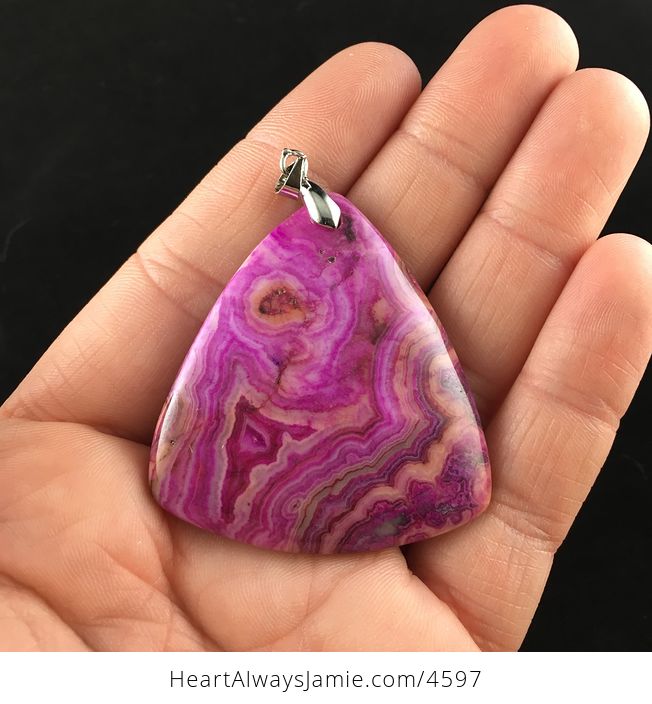 Triangle Shaped Pink and Orange Mexican Crazy Lace Agate Stone Jewelry Pendant - #hwMKmMjiPcU-1