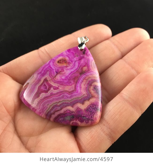 Triangle Shaped Pink and Orange Mexican Crazy Lace Agate Stone Jewelry Pendant - #hwMKmMjiPcU-3