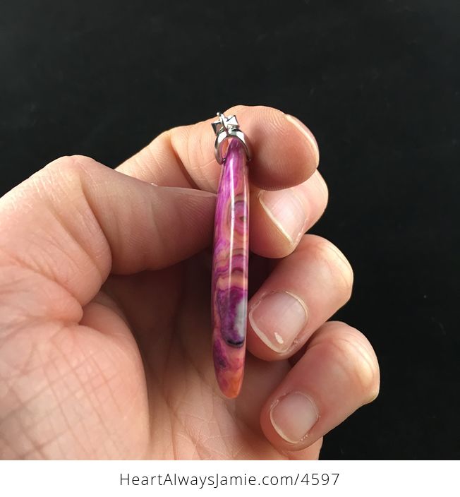Triangle Shaped Pink and Orange Mexican Crazy Lace Agate Stone Jewelry Pendant - #hwMKmMjiPcU-4