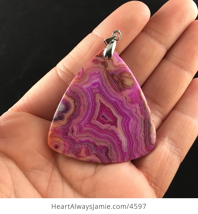 Triangle Shaped Pink and Orange Mexican Crazy Lace Agate Stone Jewelry Pendant - #hwMKmMjiPcU-5