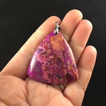 Triangle Shaped Pink Crazy Lace Agate Stone Jewelry Pendant #1SVQnqfhkhE