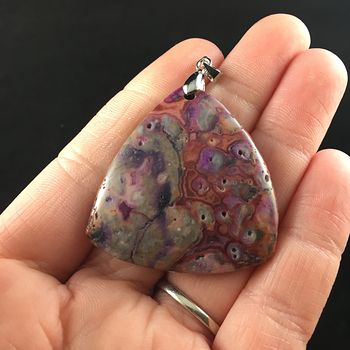 Triangle Shaped Pink Crazy Lace Agate Stone Jewelry Pendant #j1khgEPAxeI