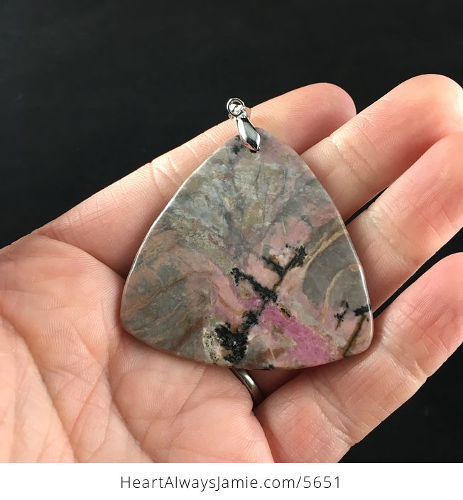 Triangle Shaped Pink Rhodonite Stone Jewelry Pendant - #7vLq3kbGKD0-6