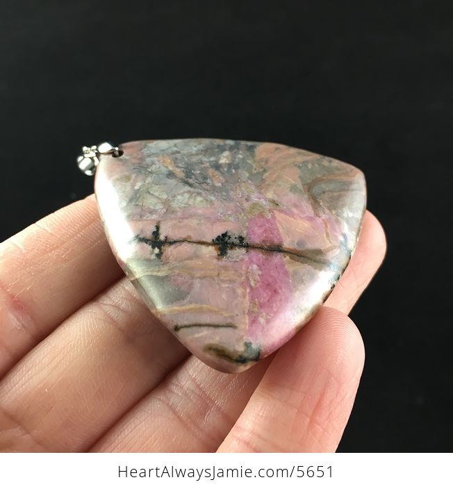 Triangle Shaped Pink Rhodonite Stone Jewelry Pendant - #7vLq3kbGKD0-4